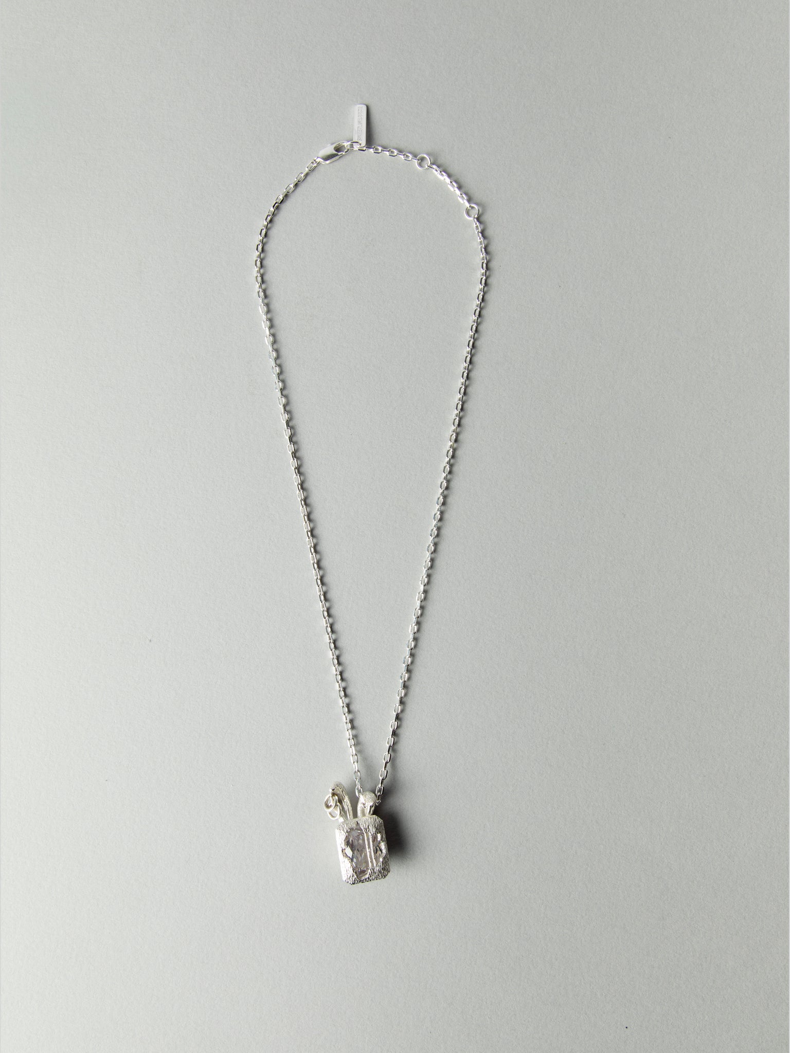 Wild Hare Bunny Pendant Necklace Clear Stone 